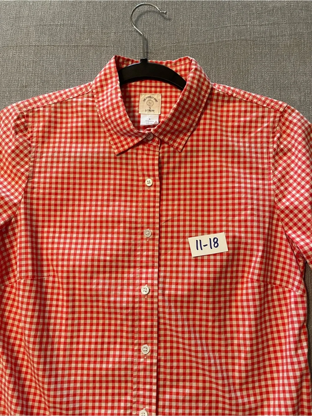 J. Crew Perfect Shirt - Orange and White Gingham Button-Down Shirt